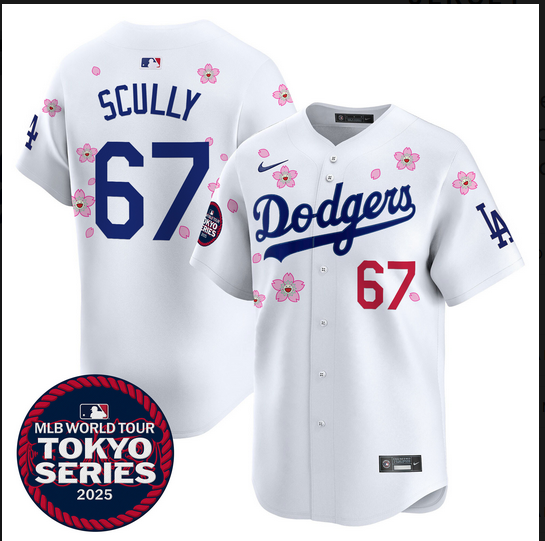 Men Los Angeles Dodgers 67 Scully Tokyo Series 2025 white Limited Stitched Jersey